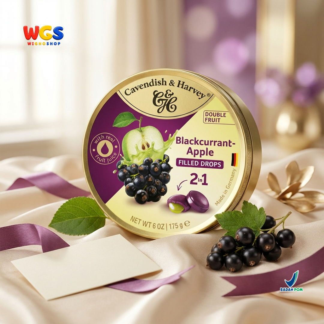 Cavendish & Harvey Double Fruit Drops 175g - 2 in 1 Blackcurrant & Apple Filled Candy