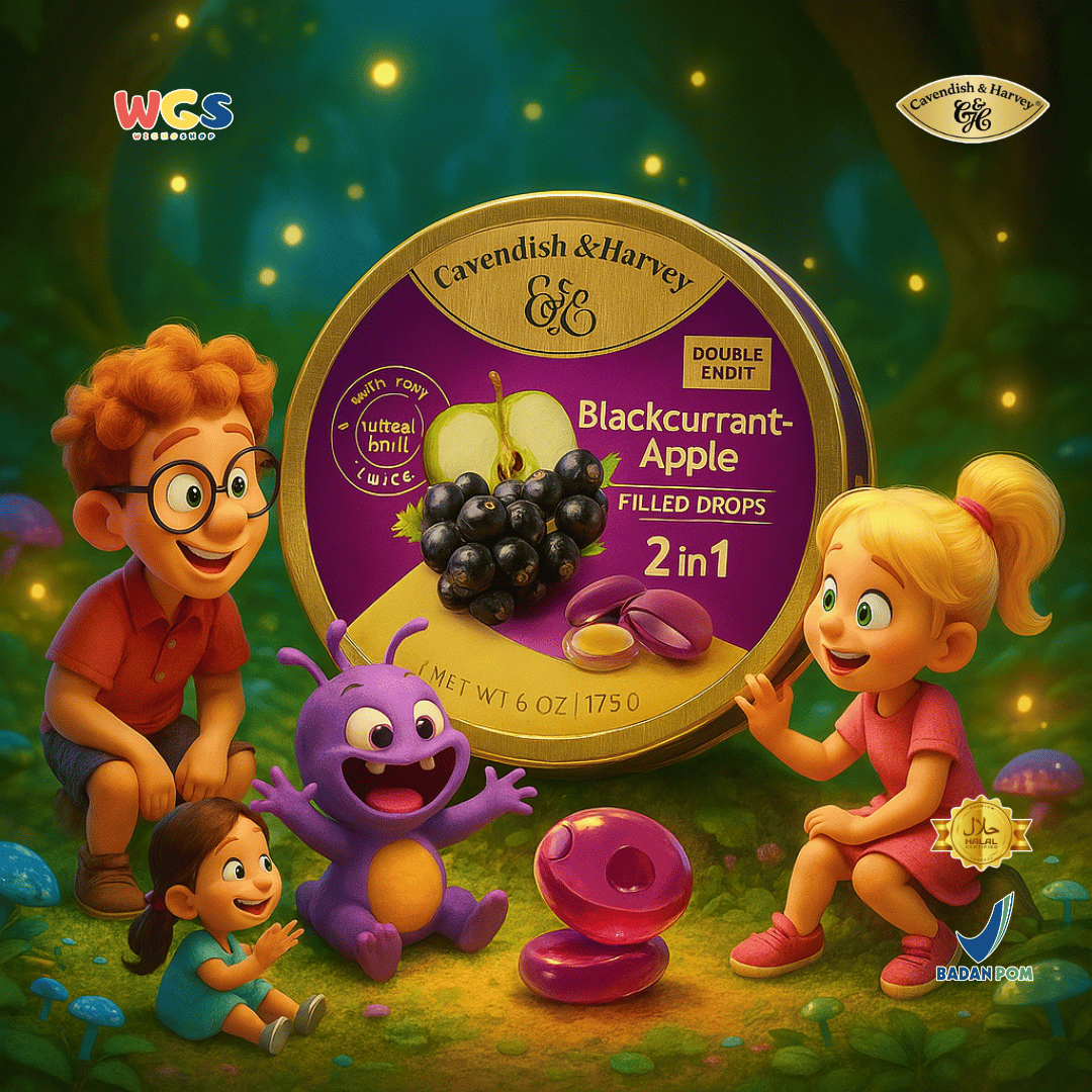 Cavendish & Harvey Double Fruit Drops 175g - Permen Isi Blackcurrant & Apel 2 in 1