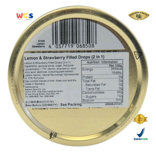 Cavendish & Harvey Double Fruit Drops 175g - Permen Lemon Isi Stroberi Segar 2 in 1