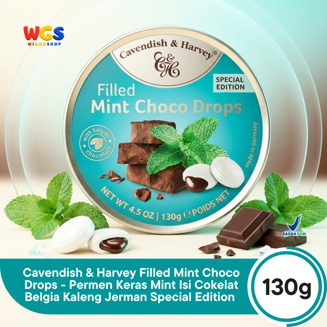 Cavendish & Harvey Filled Mint Choco Drops 130g - Permen Keras Mint Isi Cokelat Belgia Kaleng Jerman Special Edition
