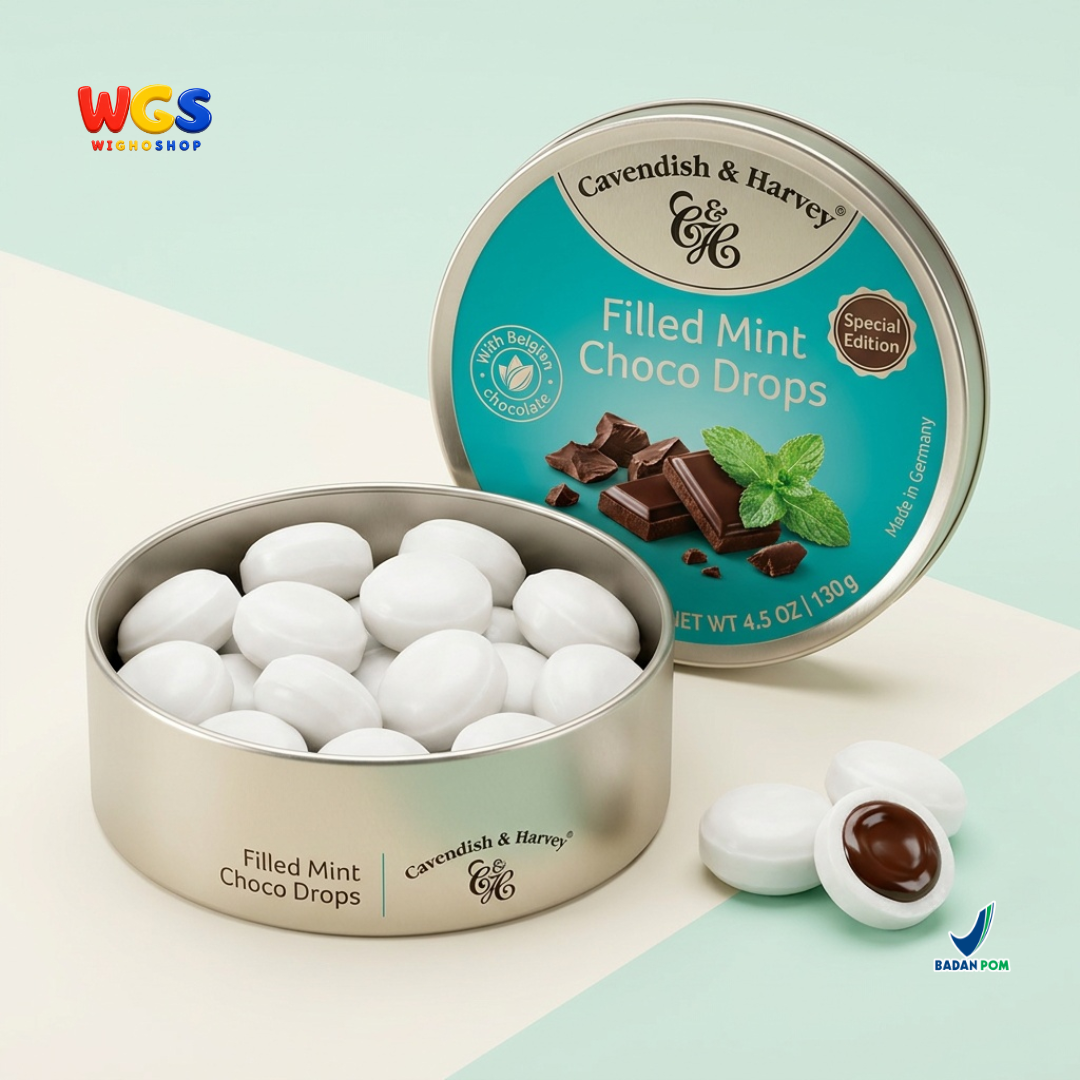 Cavendish & Harvey Filled Mint Choco Drops 130g - Permen Keras Mint Isi Cokelat Belgia Kaleng Jerman Special Edition