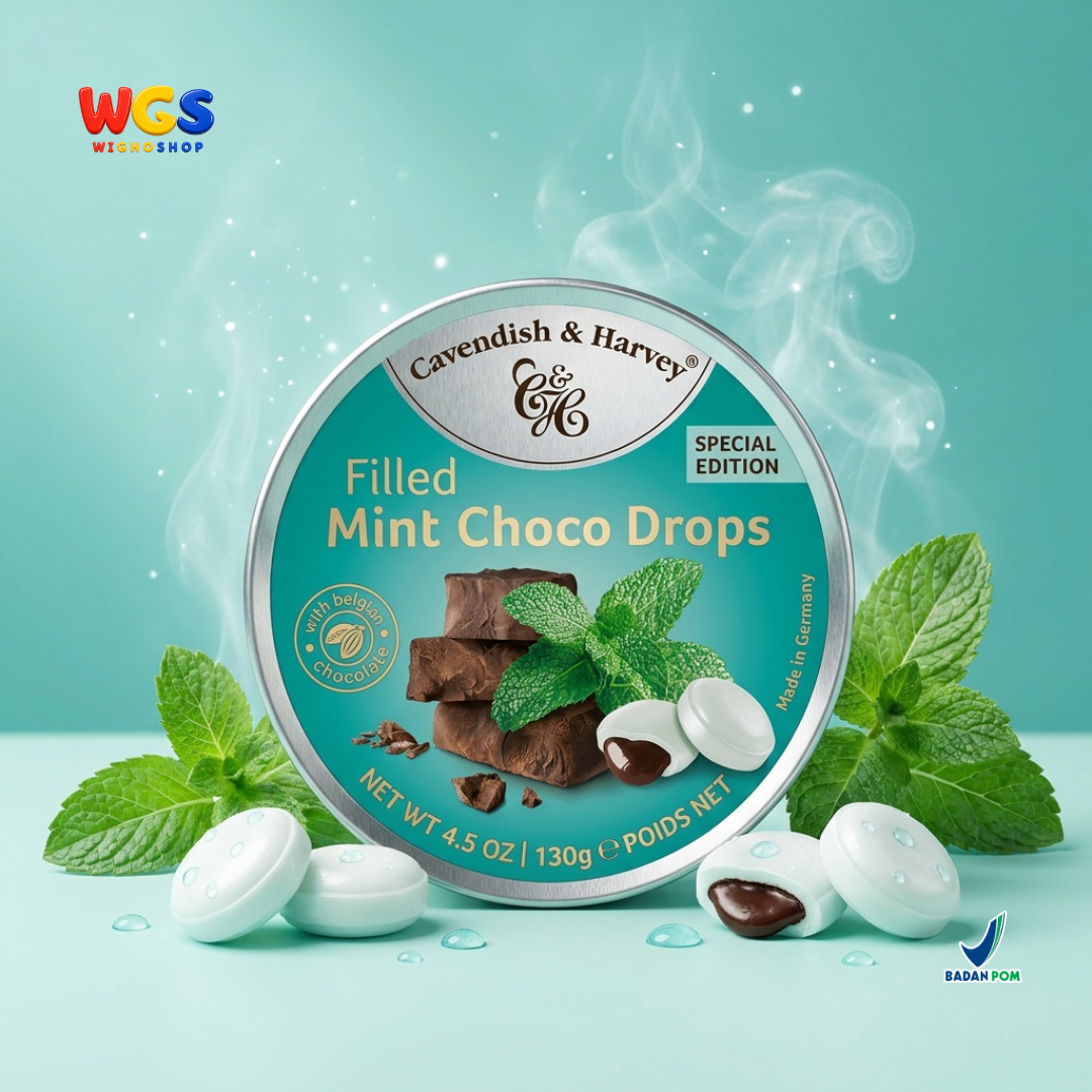 Cavendish & Harvey Filled Mint Choco Drops 130g - Permen Keras Mint Isi Cokelat Belgia Kaleng Jerman Special Edition