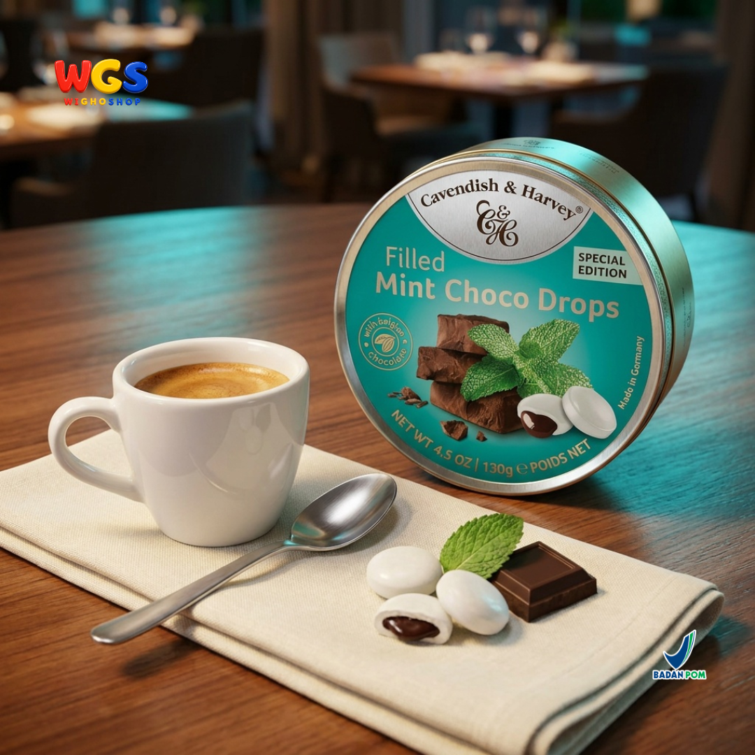 Cavendish & Harvey Filled Mint Choco Drops 130g - Permen Keras Mint Isi Cokelat Belgia Kaleng Jerman Special Edition