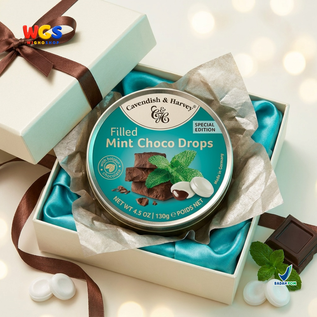 Cavendish & Harvey Filled Mint Choco Drops 130g - Permen Keras Mint Isi Cokelat Belgia Kaleng Jerman Special Edition