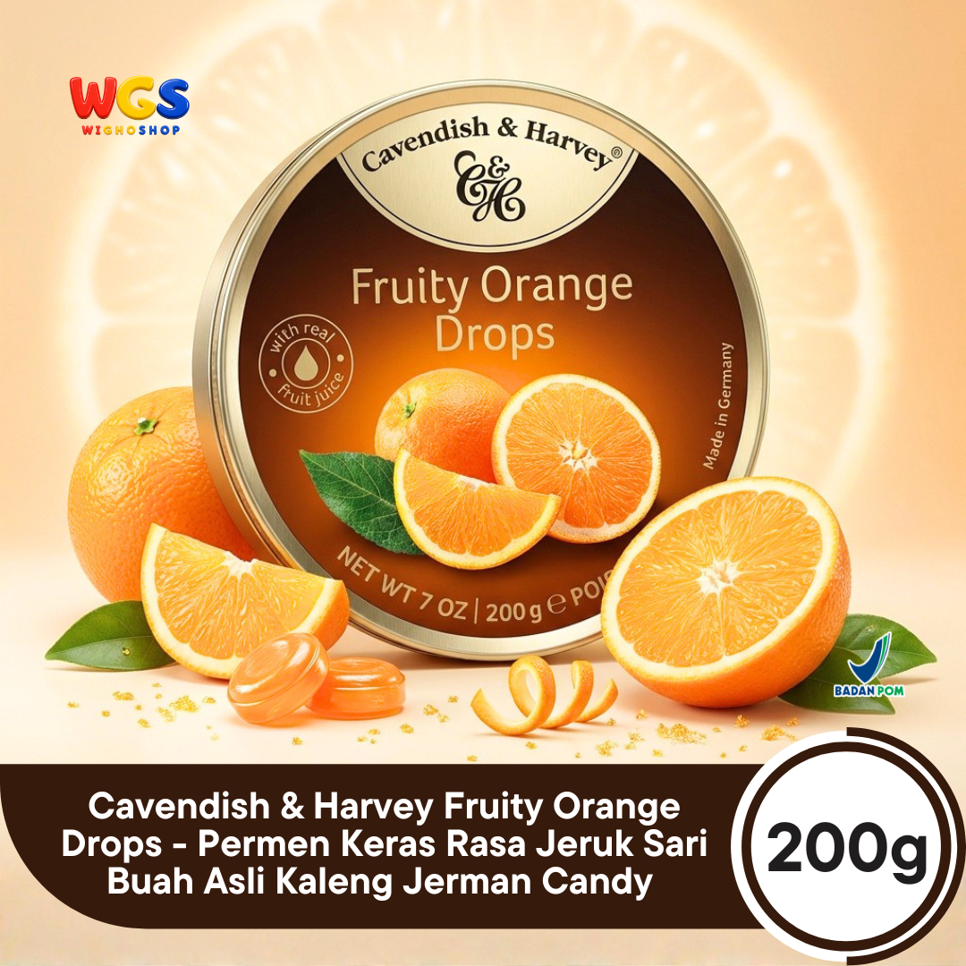 Cavendish & Harvey Fruity Orange Drops 200g - Permen Keras Rasa Jeruk Sari Buah Asli Kaleng Jerman Candy