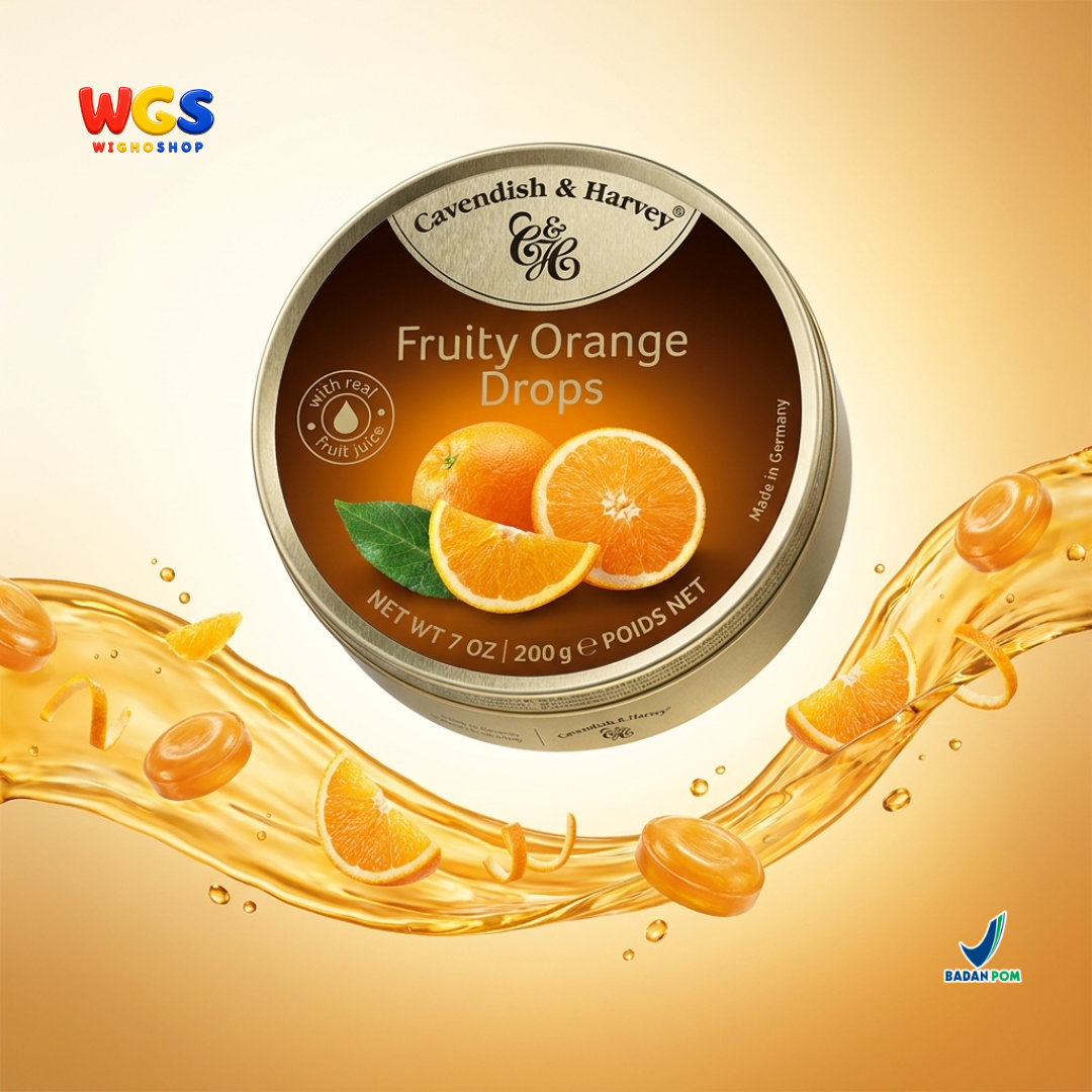 Cavendish & Harvey Fruity Orange Drops 200g - Permen Keras Rasa Jeruk Sari Buah Asli Kaleng Jerman Candy