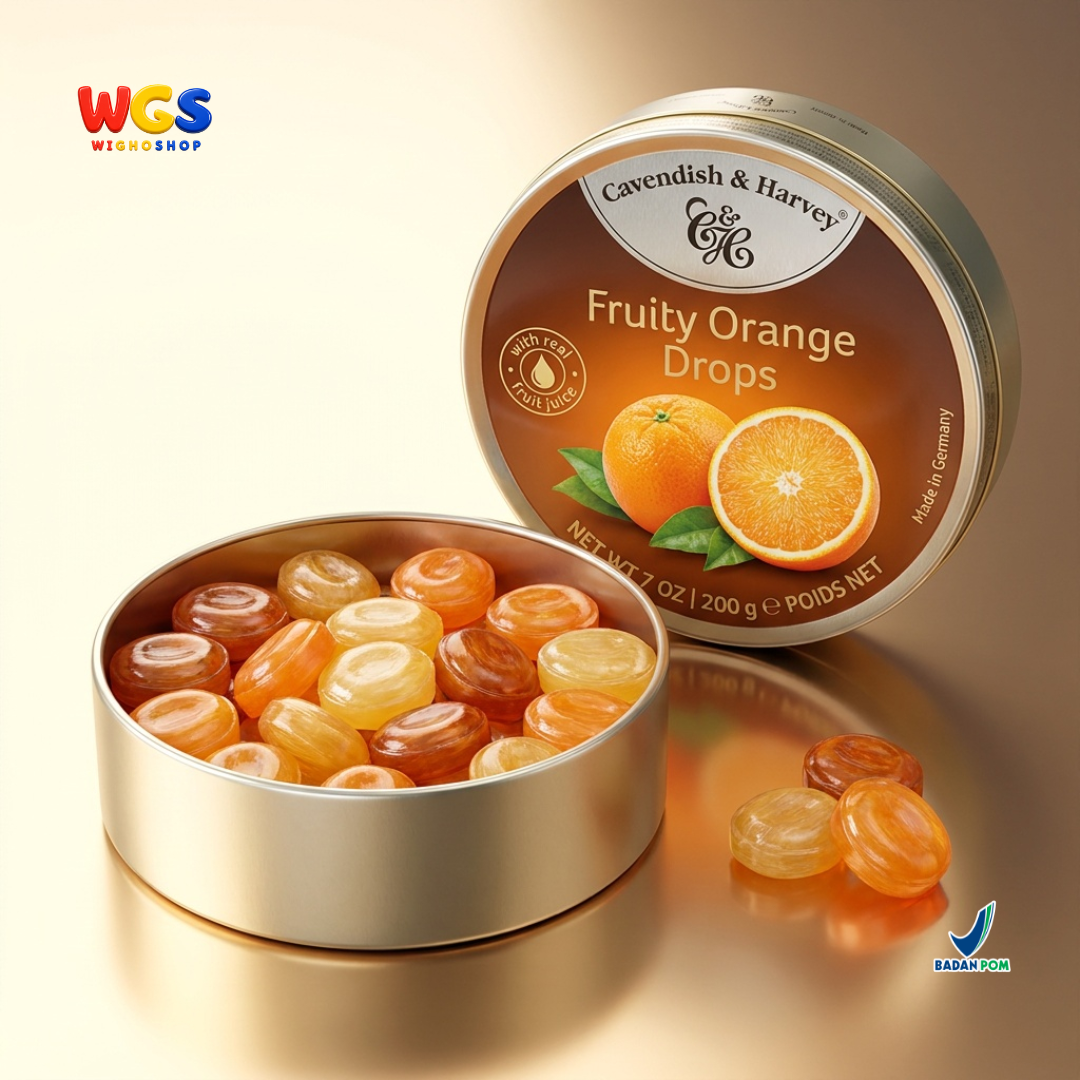 Cavendish & Harvey Fruity Orange Drops 200g - Permen Keras Rasa Jeruk Sari Buah Asli Kaleng Jerman Candy