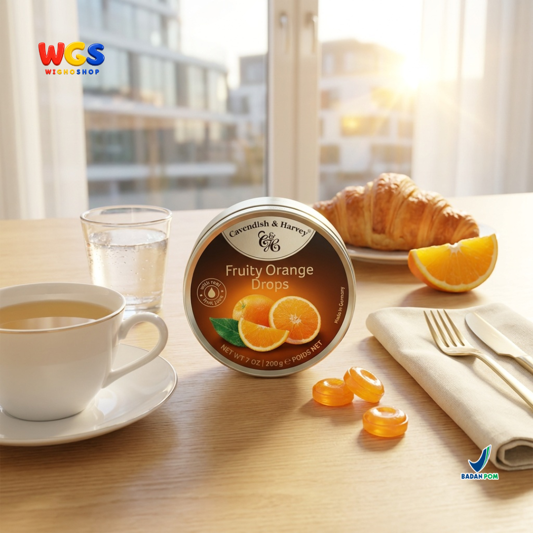 Cavendish & Harvey Fruity Orange Drops 200g - Permen Keras Rasa Jeruk Sari Buah Asli Kaleng Jerman Candy