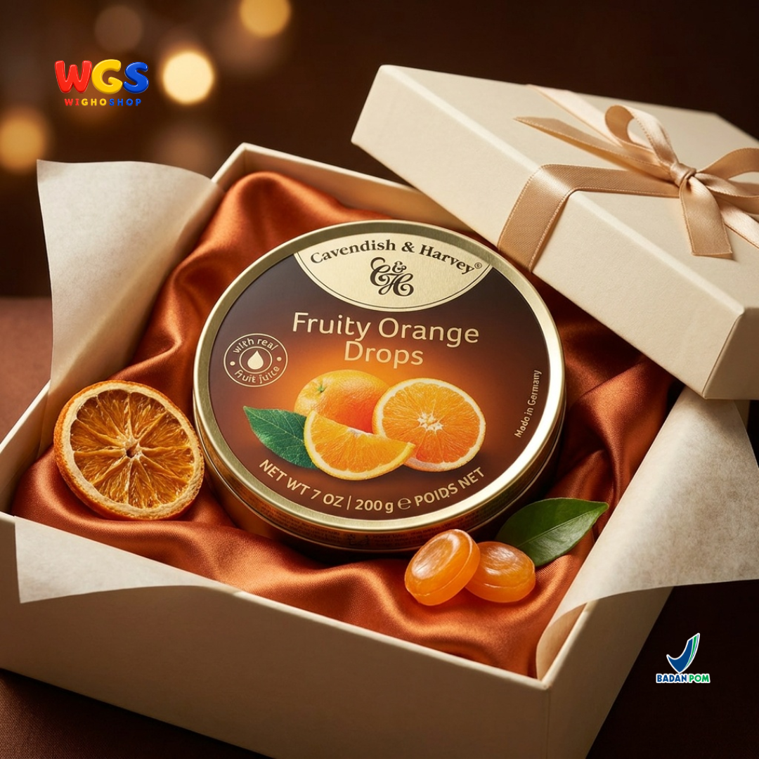 Cavendish & Harvey Fruity Orange Drops 200g - Permen Keras Rasa Jeruk Sari Buah Asli Kaleng Jerman Candy