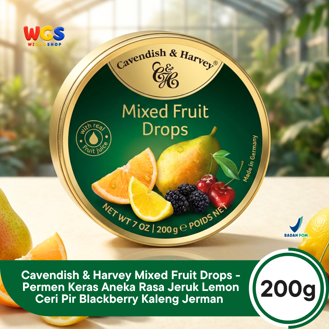 Cavendish & Harvey Mixed Fruit Drops 200g - Permen Keras Aneka Rasa Jeruk Lemon Ceri Pir Blackberry Kaleng Jerman