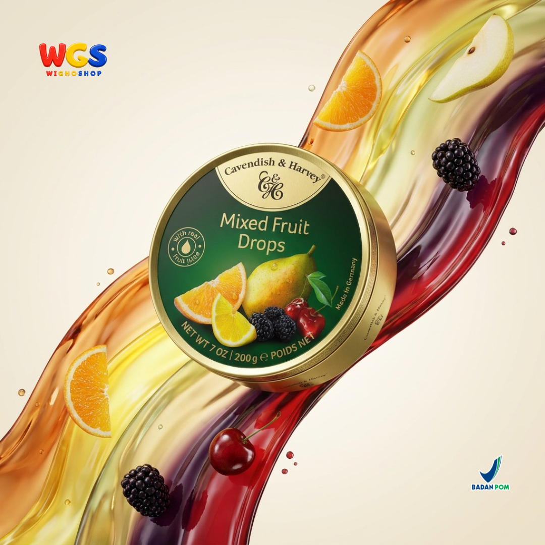 Cavendish & Harvey Mixed Fruit Drops 200g - Permen Keras Aneka Rasa Jeruk Lemon Ceri Pir Blackberry Kaleng Jerman