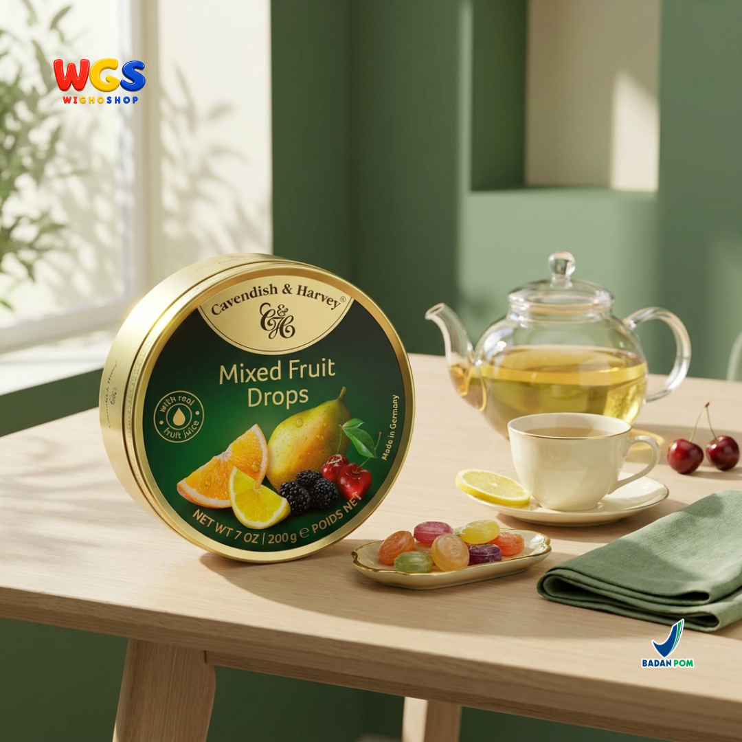 Cavendish & Harvey Mixed Fruit Drops 200g - Permen Keras Aneka Rasa Jeruk Lemon Ceri Pir Blackberry Kaleng Jerman