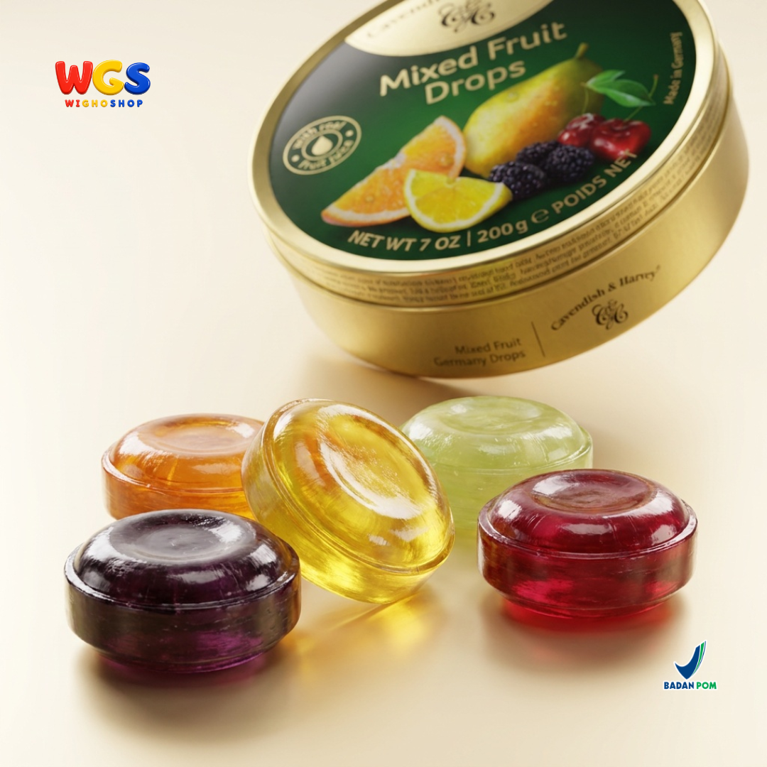 Cavendish & Harvey Mixed Fruit Drops 200g - Permen Keras Aneka Rasa Jeruk Lemon Ceri Pir Blackberry Kaleng Jerman
