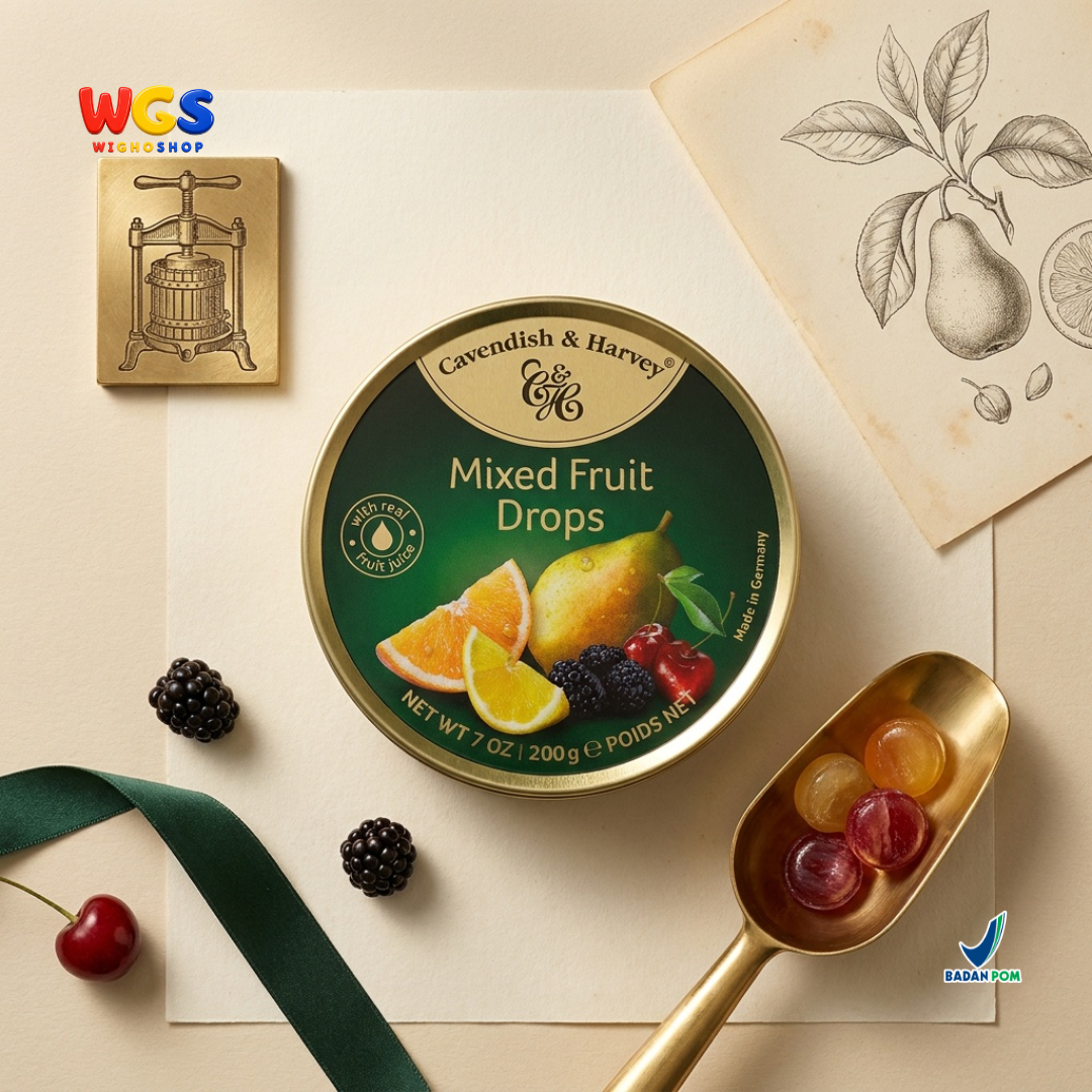 Cavendish & Harvey Mixed Fruit Drops 200g - Permen Keras Aneka Rasa Jeruk Lemon Ceri Pir Blackberry Kaleng Jerman