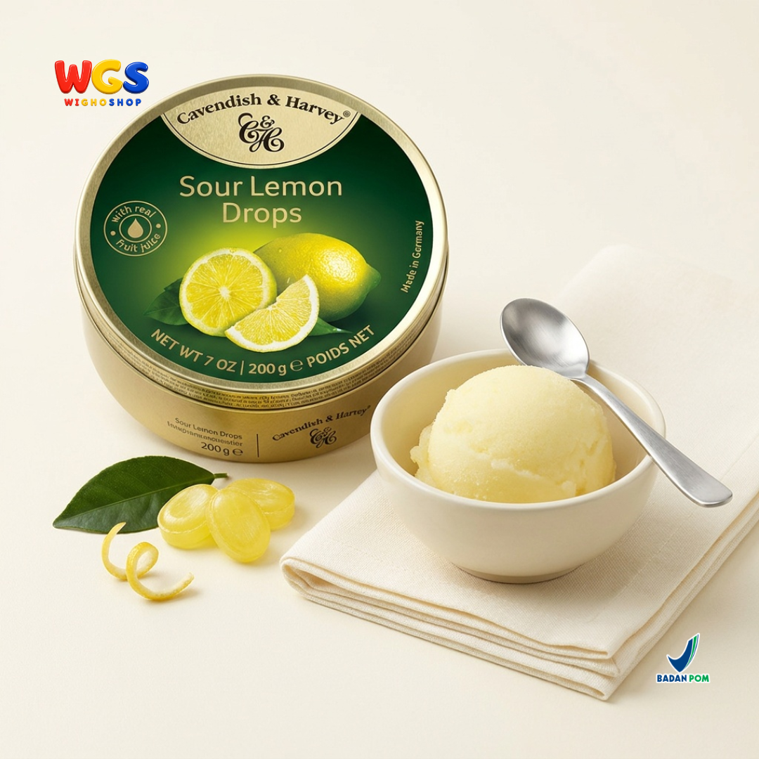 Cavendish & Harvey Sour Lemon Drops 200g - Permen Keras Rasa Lemon Asam Sari Buah Kaleng Jerman Candy