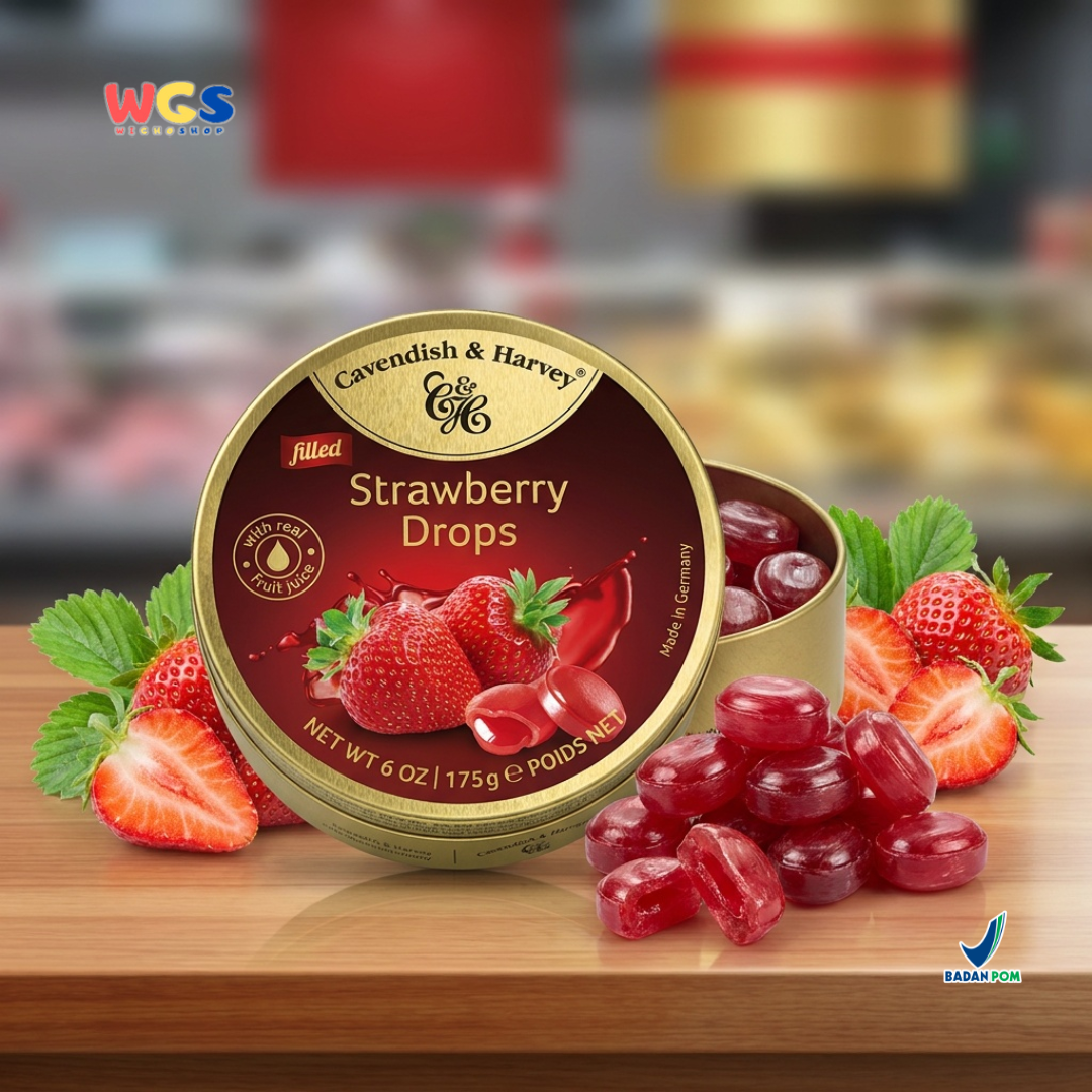 Cavendish & Harvey Strawberry Drops 175g - Permen Stroberi Kaleng Premium