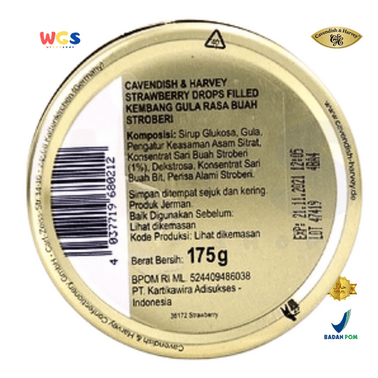 Cavendish & Harvey Strawberry Drops Filled 175g - Fresh & Sweet Strawberry Flavored Candy