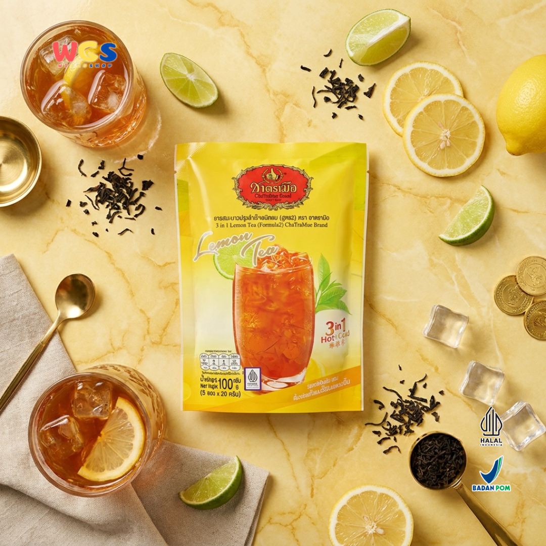 ChaTraMue Lemon Tea 3 in 1 (5 Sachets × 20g) 100g | Ready-to-Brew Thai Lemon Tea Hot & Cold
