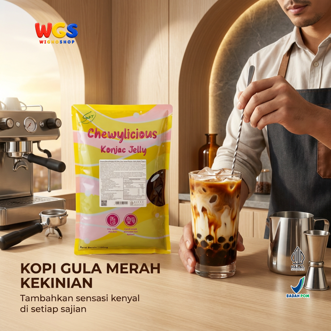 Chewylicious Konjac Jelly Brown Sugar 1kg - Jeli Konnyaku Gula Merah Siap Makan Topping Boba Milk Tea Kopi Dessert