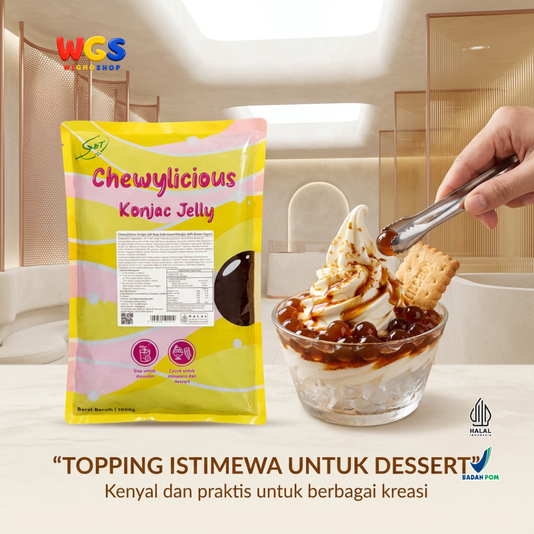 Chewylicious Konjac Jelly Brown Sugar 1kg - Jeli Konnyaku Gula Merah Siap Makan Topping Boba Milk Tea Kopi Dessert
