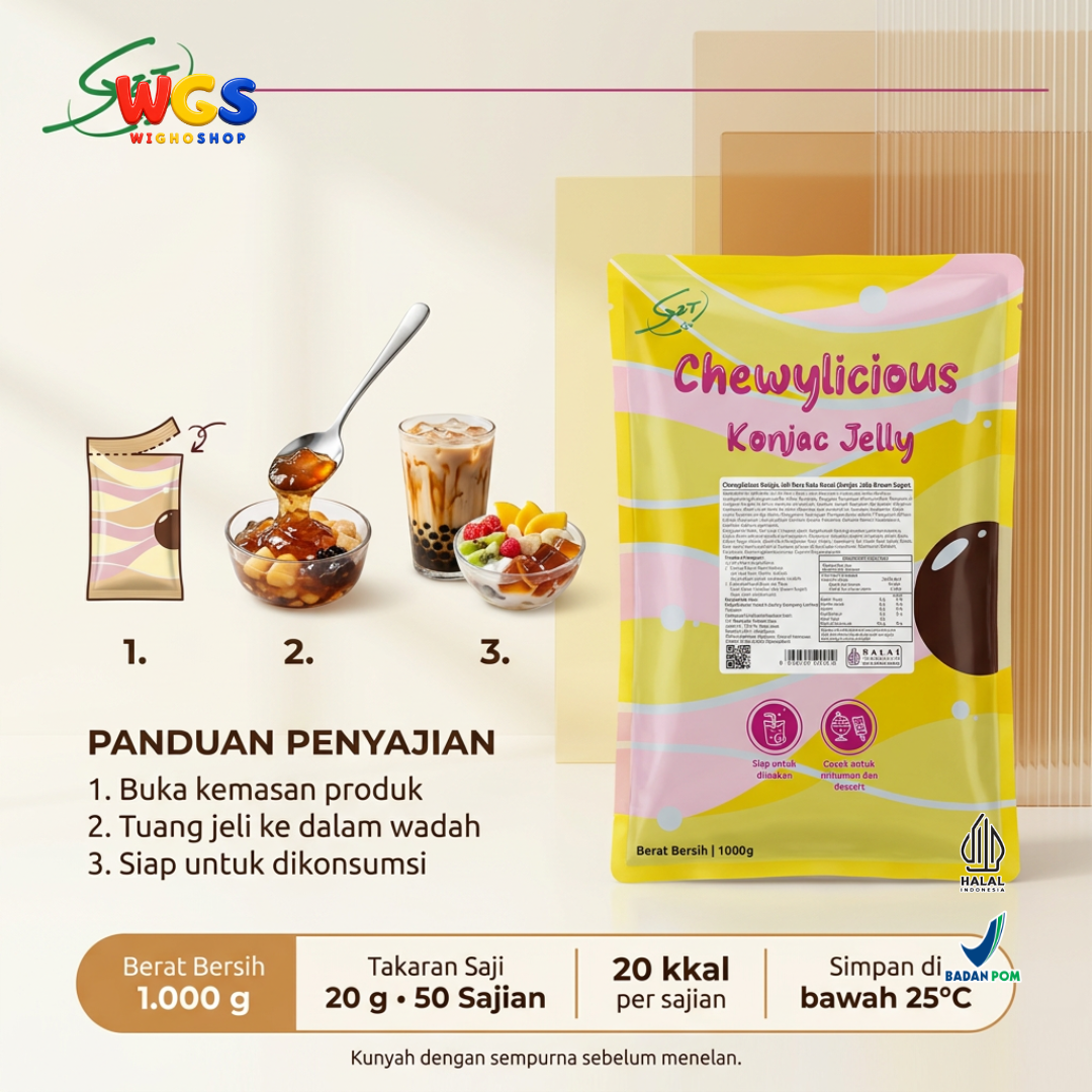 Chewylicious Konjac Jelly Brown Sugar 1kg - Jeli Konnyaku Gula Merah Siap Makan Topping Boba Milk Tea Kopi Dessert
