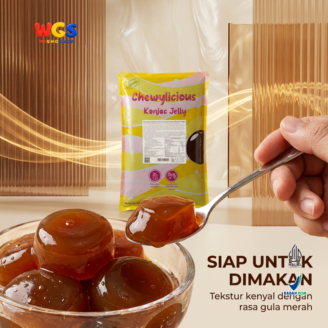 Chewylicious Konjac Jelly Brown Sugar 1kg - Jeli Konnyaku Gula Merah Siap Makan Topping Boba Milk Tea Kopi Dessert