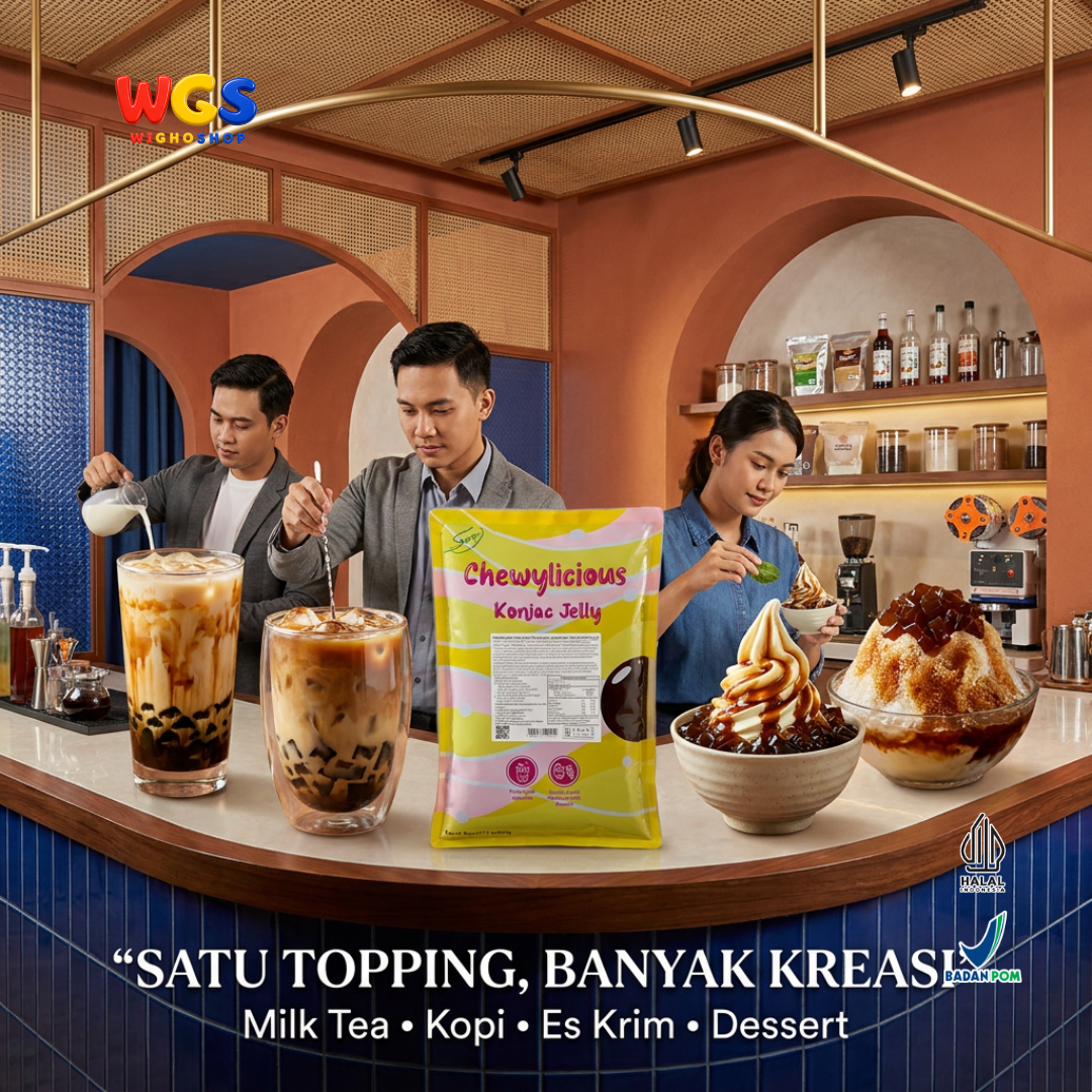 Chewylicious Konjac Jelly Brown Sugar 1kg - Jeli Konnyaku Gula Merah Siap Makan Topping Boba Milk Tea Kopi Dessert