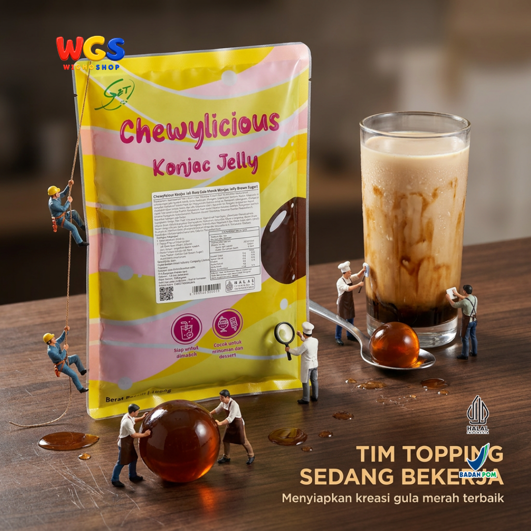 Chewylicious Konjac Jelly Brown Sugar 1kg - Jeli Konnyaku Gula Merah Siap Makan Topping Boba Milk Tea Kopi Dessert