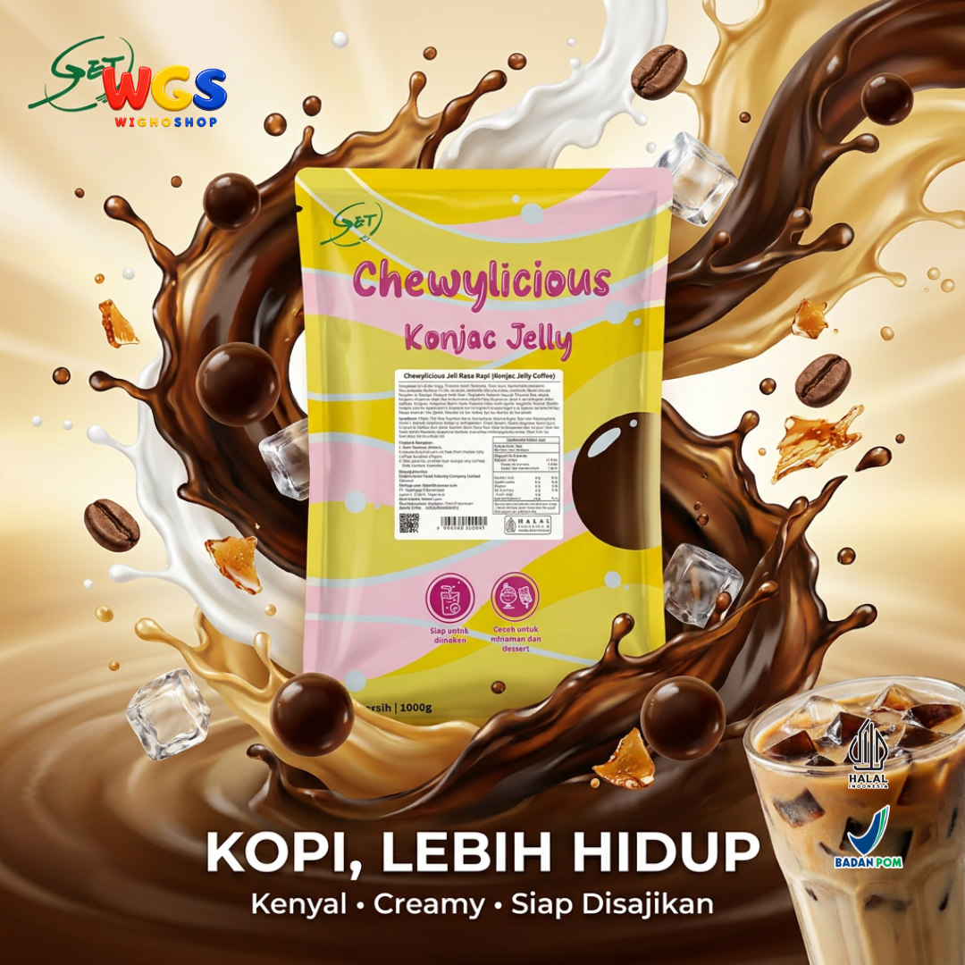 Chewylicious Konjac Jelly Coffee 1kg - Jeli Konnyaku Rasa Kopi Siap Makan Topping Es Kopi Latte Milk Tea Dessert