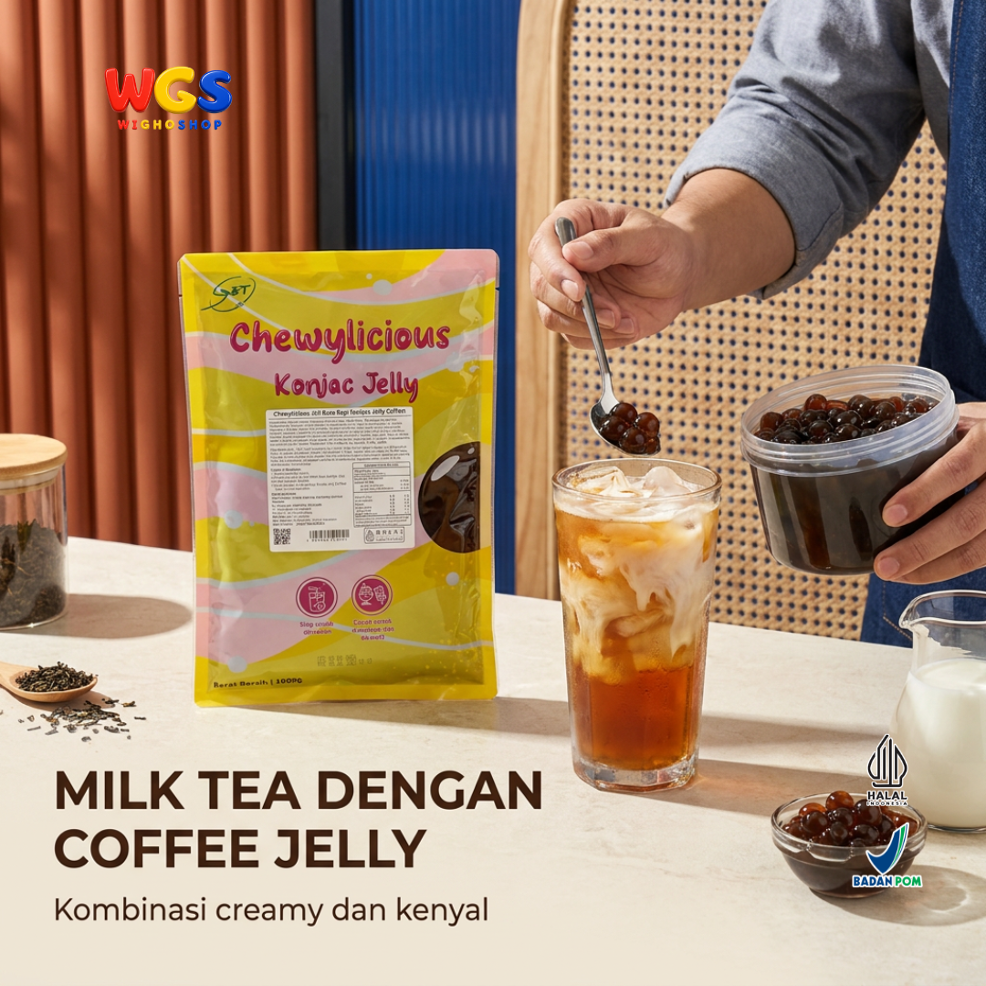 Chewylicious Konjac Jelly Coffee 1kg - Jeli Konnyaku Rasa Kopi Siap Makan Topping Es Kopi Latte Milk Tea Dessert