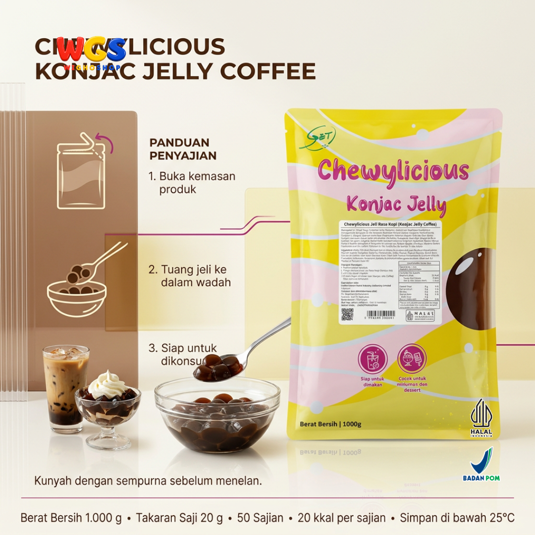 Chewylicious Konjac Jelly Coffee 1kg - Jeli Konnyaku Rasa Kopi Siap Makan Topping Es Kopi Latte Milk Tea Dessert