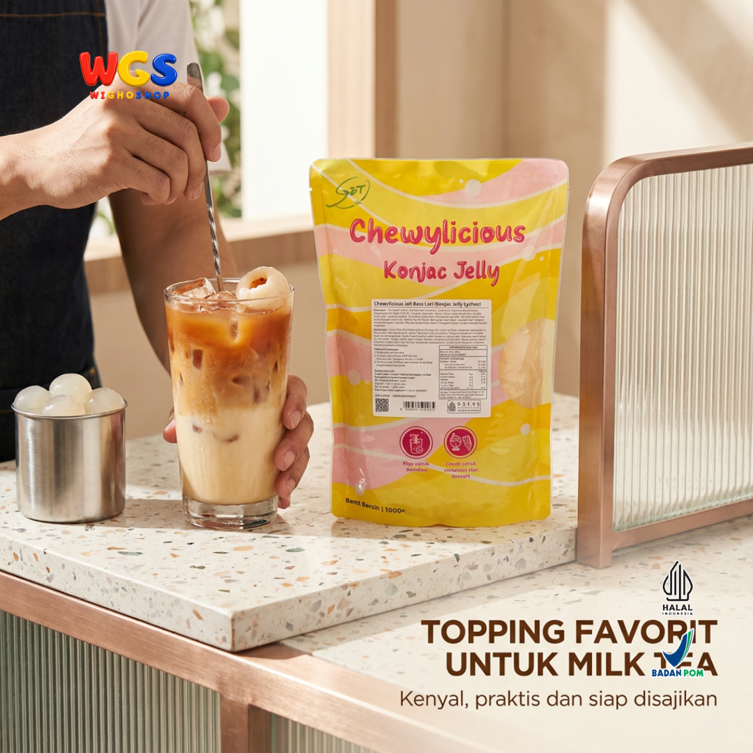Chewylicious Konjac Jelly Lychee 1kg - Jeli Konnyaku Rasa Leci Siap Makan Topping Minuman Boba Milk Tea Dessert
