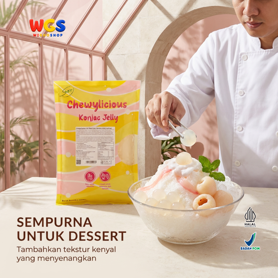 Chewylicious Konjac Jelly Lychee 1kg - Jeli Konnyaku Rasa Leci Siap Makan Topping Minuman Boba Milk Tea Dessert