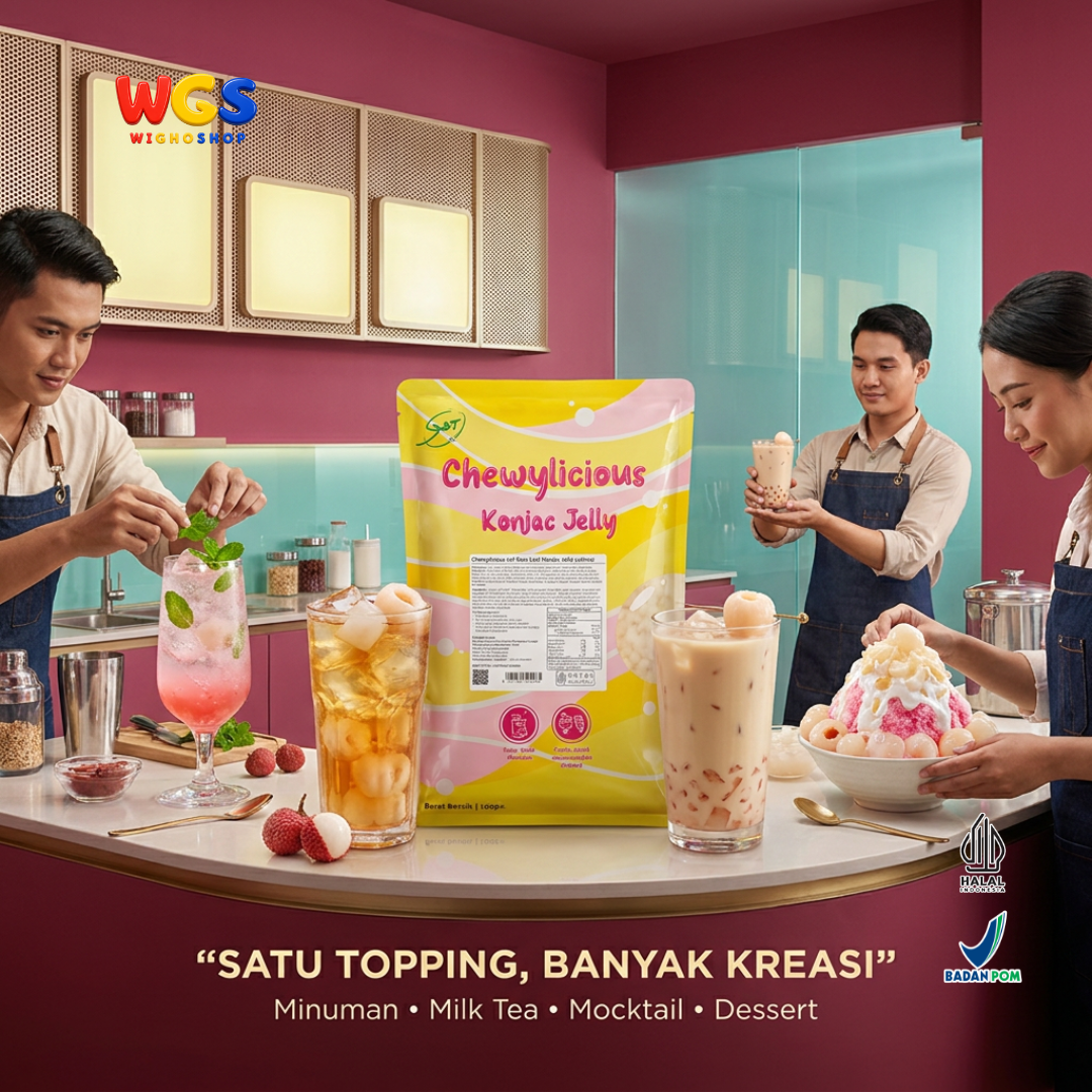 Chewylicious Konjac Jelly Lychee 1kg - Jeli Konnyaku Rasa Leci Siap Makan Topping Minuman Boba Milk Tea Dessert