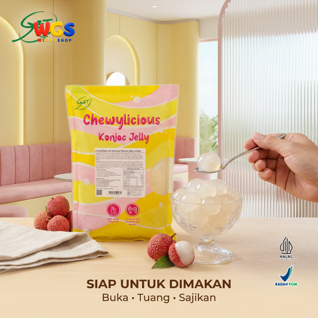 Chewylicious Konjac Jelly Lychee 1kg - Jeli Konnyaku Rasa Leci Siap Makan Topping Minuman Boba Milk Tea Dessert