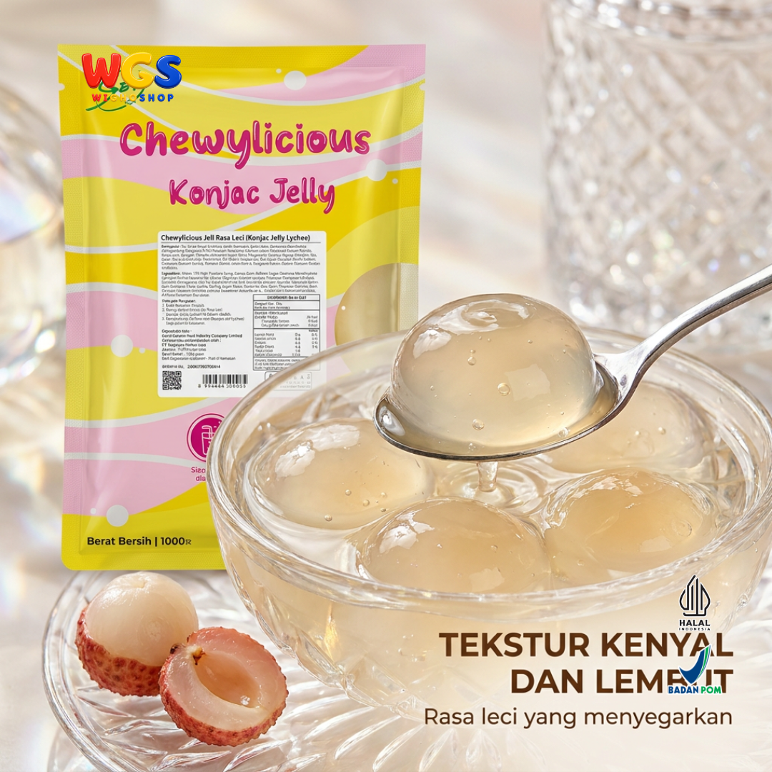 Chewylicious Konjac Jelly Lychee 1kg - Jeli Konnyaku Rasa Leci Siap Makan Topping Minuman Boba Milk Tea Dessert