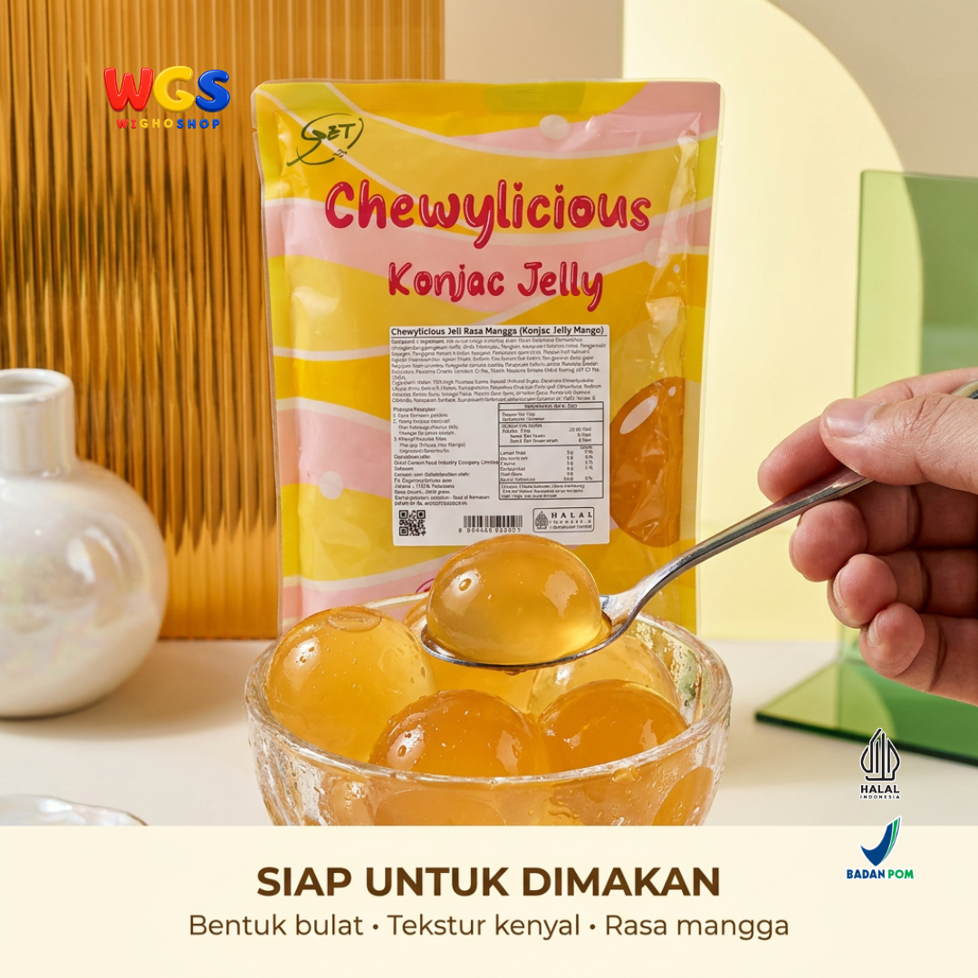 Chewylicious Konjac Jelly Mango 1kg - Jeli Konnyaku Rasa Mangga Siap Makan Topping Boba Fruit Tea Dessert