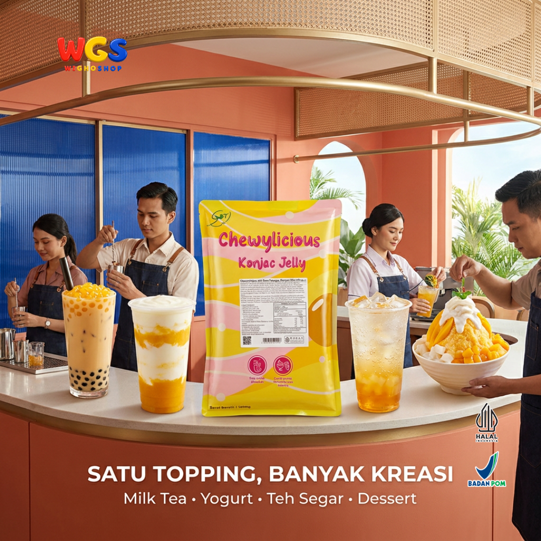 Chewylicious Konjac Jelly Mango 1kg - Jeli Konnyaku Rasa Mangga Siap Makan Topping Boba Fruit Tea Dessert