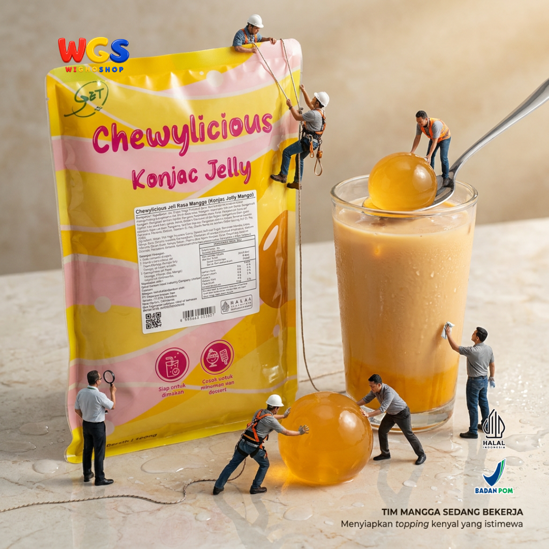 Chewylicious Konjac Jelly Mango 1kg - Jeli Konnyaku Rasa Mangga Siap Makan Topping Boba Fruit Tea Dessert
