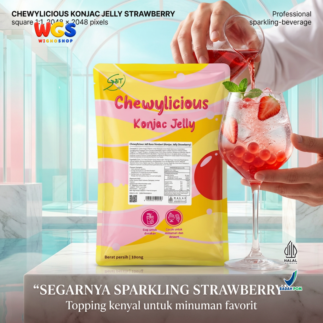 Chewylicious Konjac Jelly Strawberry 1kg - Jeli Konnyaku Rasa Stroberi Siap Makan Topping Boba Milk Tea Dessert