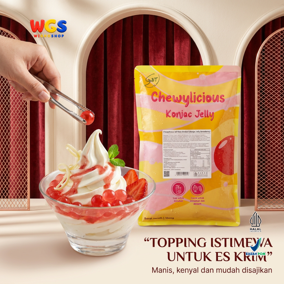 Chewylicious Konjac Jelly Strawberry 1kg - Jeli Konnyaku Rasa Stroberi Siap Makan Topping Boba Milk Tea Dessert
