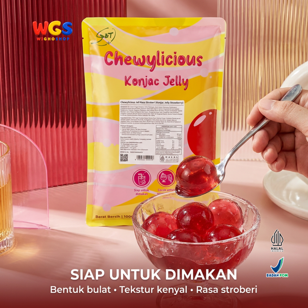 Chewylicious Konjac Jelly Strawberry 1kg - Jeli Konnyaku Rasa Stroberi Siap Makan Topping Boba Milk Tea Dessert