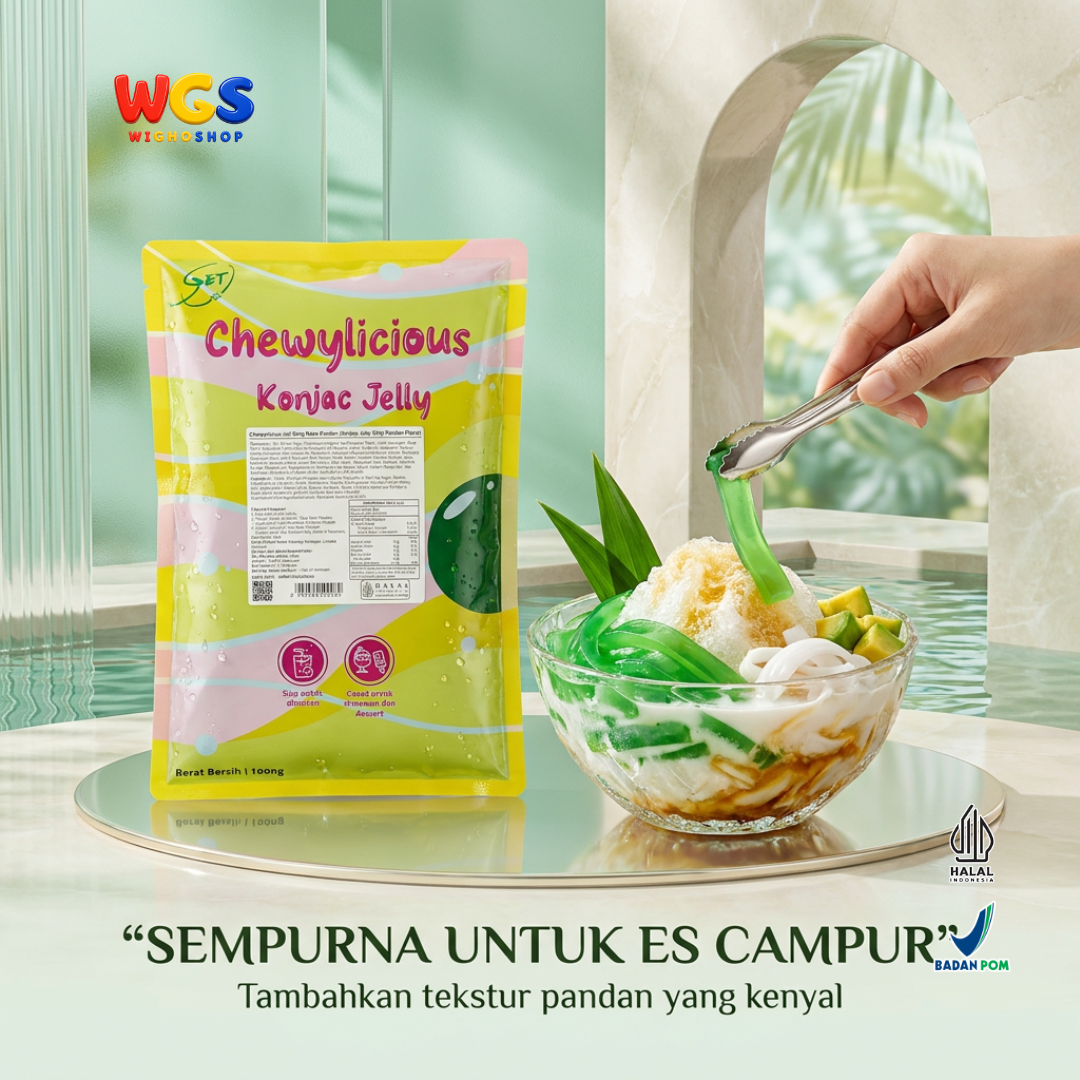Chewylicious Konjac Jelly Strip Pandan 1kg - Jeli Konnyaku Rasa Pandan Siap Makan Topping Boba Milk Tea Dessert
