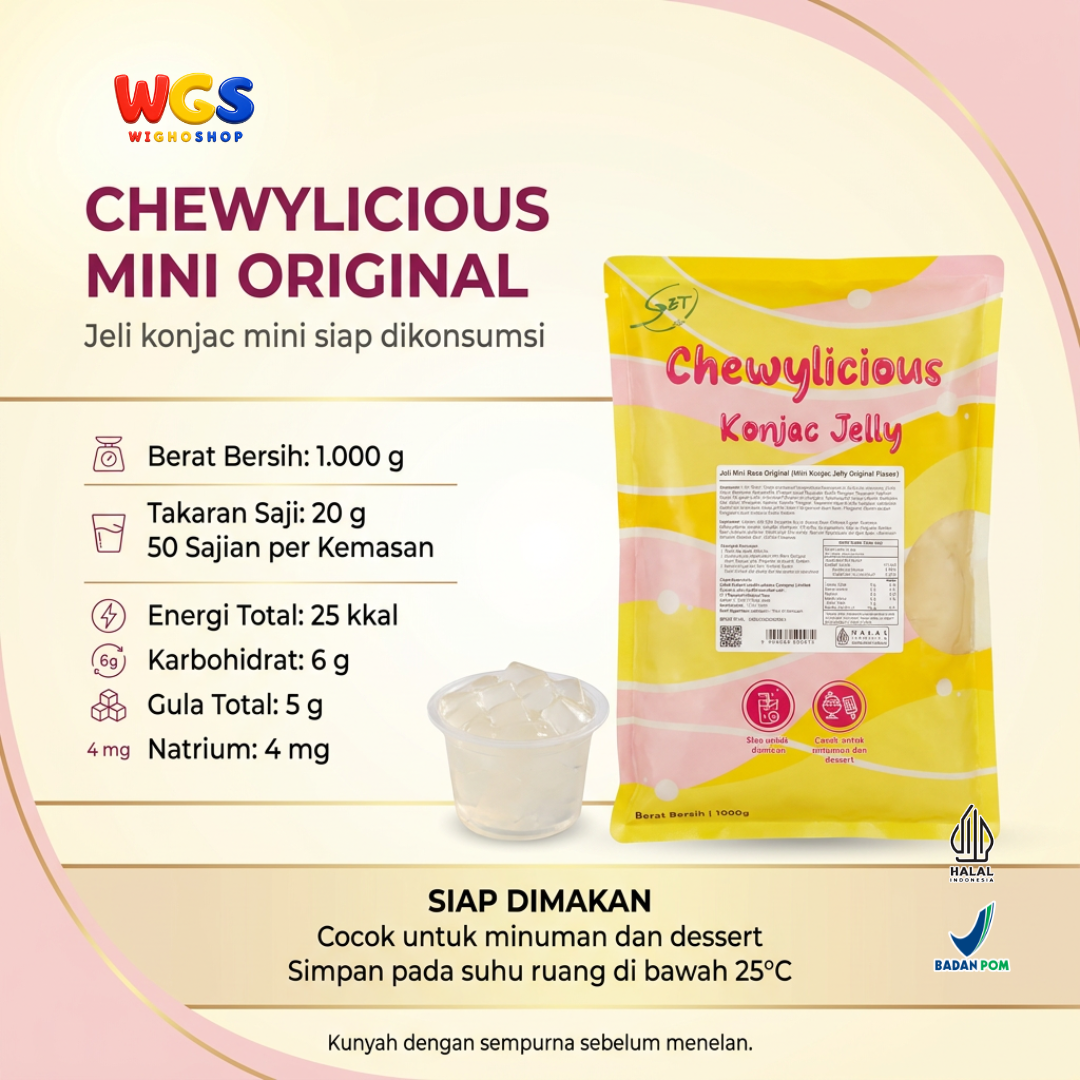 Chewylicious Mini Konjac Jelly Original 1kg - Jeli Konnyaku Mini Siap Makan Topping Boba Milk Tea Minuman Dessert