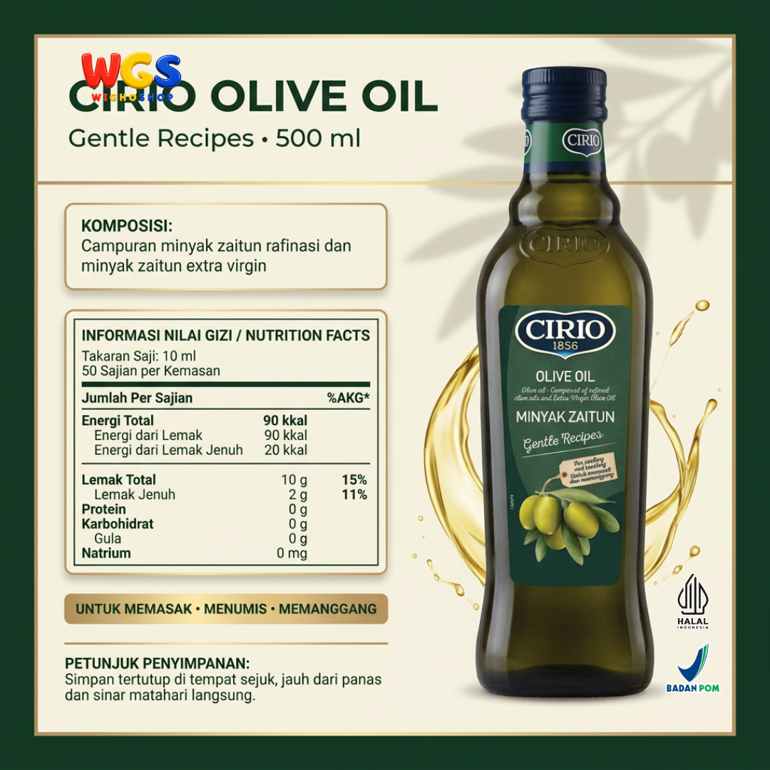 Cirio Olive Oil Gentle Recipes 500ml - Pure Olive Oil Minyak Zaitun untuk Memasak Menumis dan Memanggang
