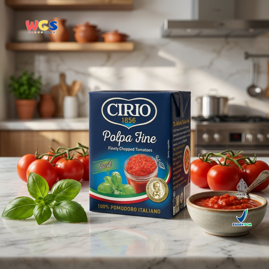 Cirio 1856 Polpa Fine Basil 390g - Tomat Cincang Italia dengan Daun Basil
