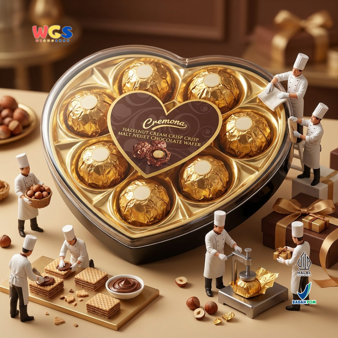 Cremona Hazelnut Cream Crisp Malt Chocolate Wafer 100g - Cokelat Love Hati Hazelnut Wafer Kado