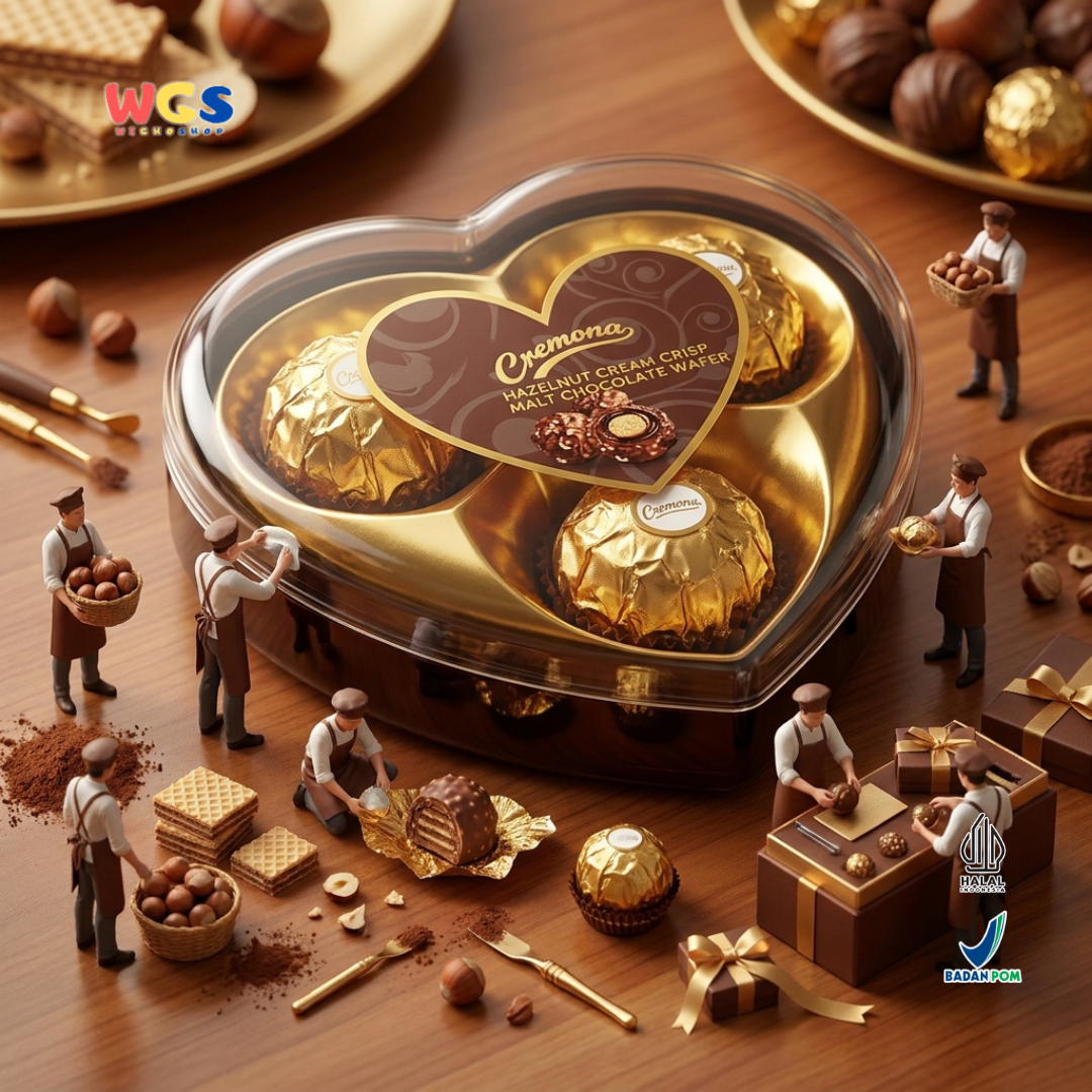 Cremona Hazelnut Cream Crisp Malt Chocolate Wafer 37.5g - Cokelat Love Hati Isi 3 Kado