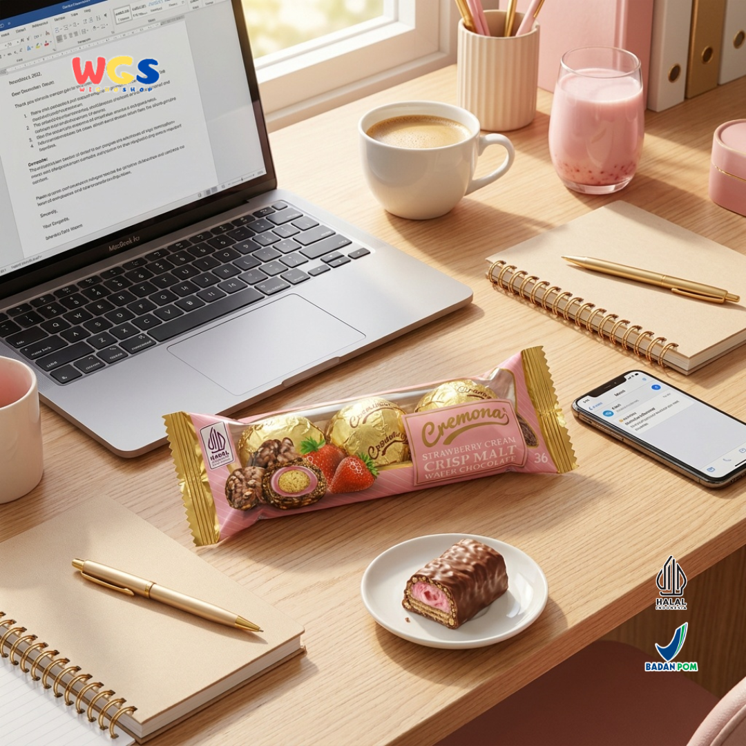 Cremona Strawberry Cream Crisp Malt Wafer Chocolate 36g - Cokelat Wafer Stroberi Isi 3