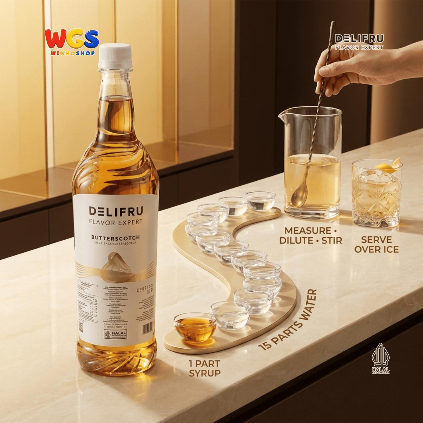 DELIFRU Butterscotch Syrup 1 Liter - Sirup Kopi Rasa Butter Caramel untuk Latte, Frappe, Milkshake & Dessert Halal